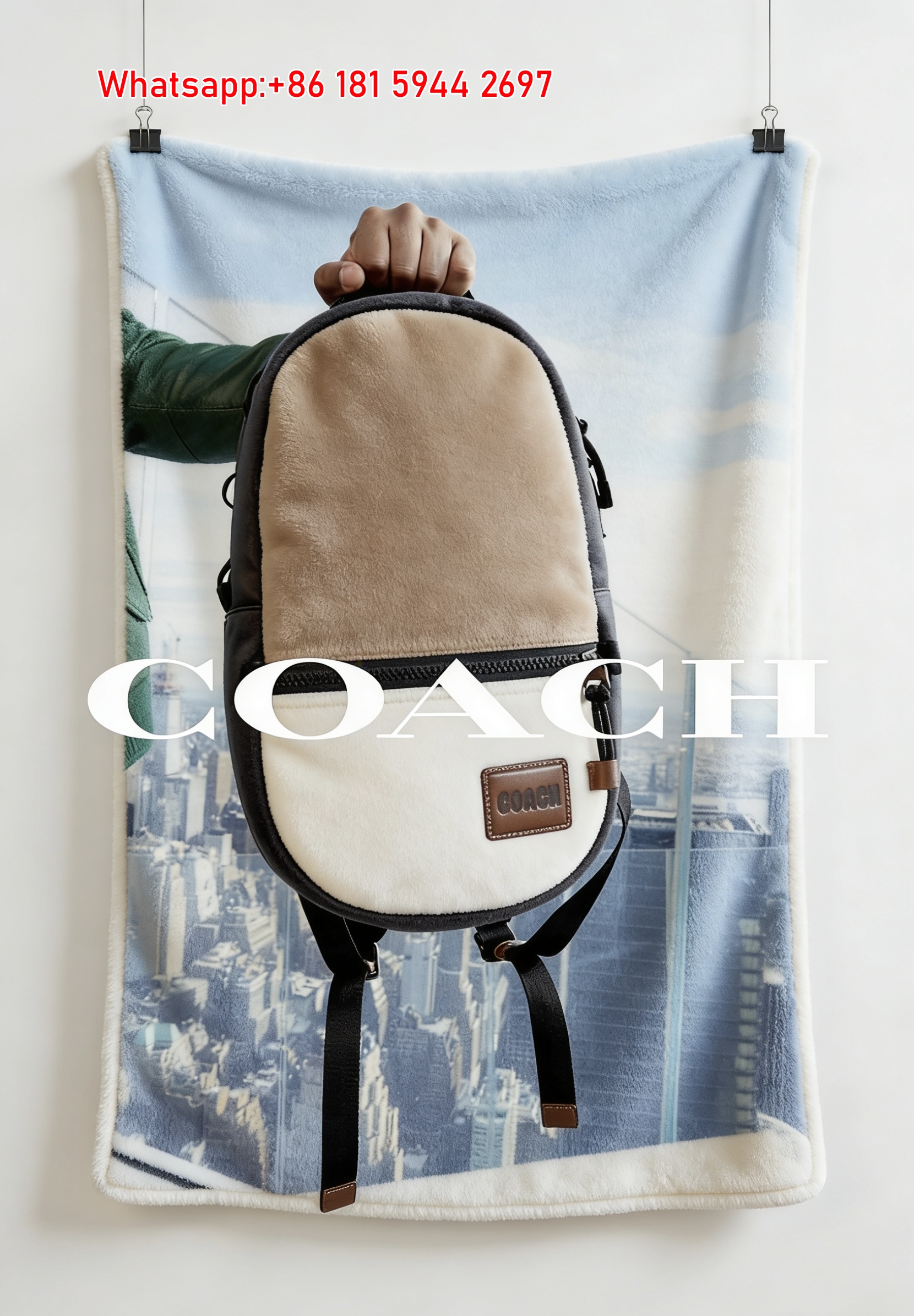 Coach Backpack Print Flannel Fleece Throw Blanket C078